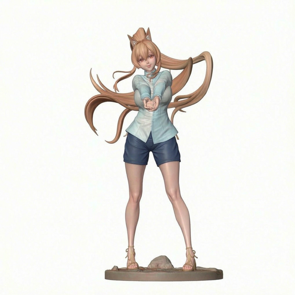 Model Kit Fantasy - Fantasy-Miniatur-Set „Katzenohren-Mädchen“ 1/24, graue Harzfigur, Modellbausatz,